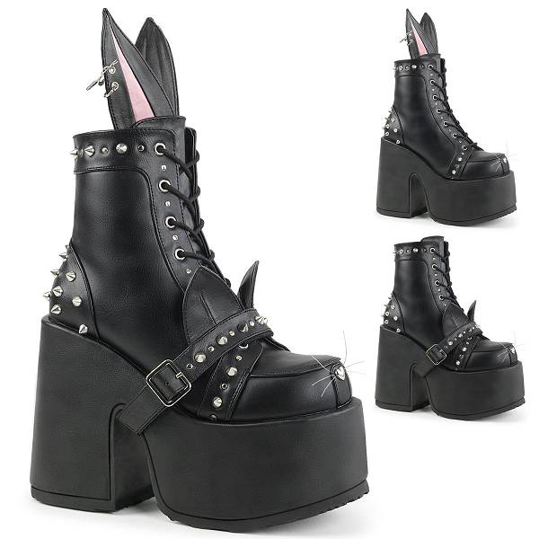 Demonia Women's Camel-202 Platform Ankle Boots - Black Vegan Leather D7031-96US Clearance